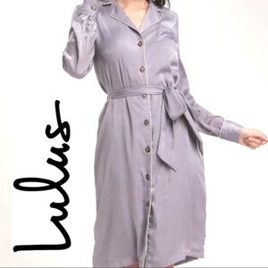 LULUS XS GRAY FROSTED SATIN LONG TIE ROBE